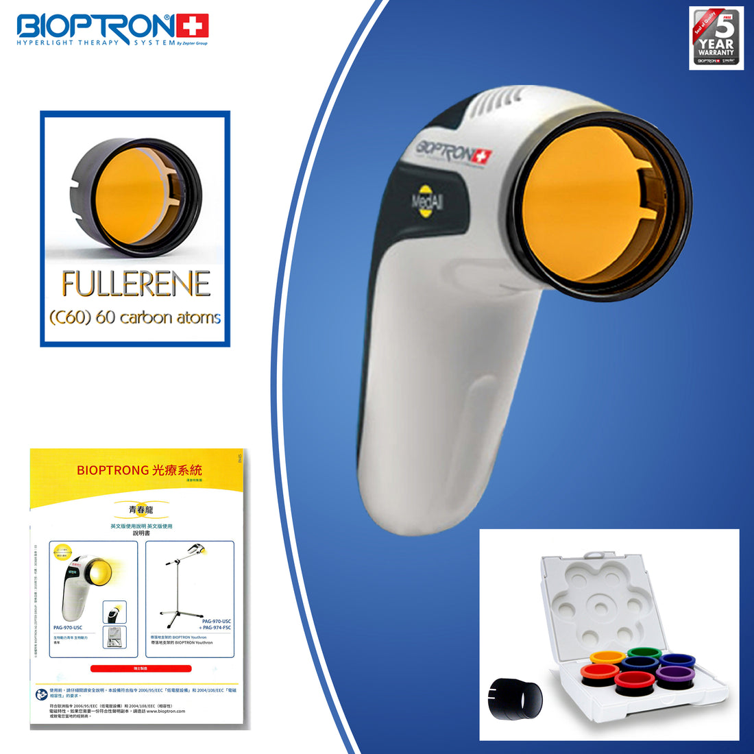 JOE YouTHron® / MedAll®-Bioptron &amp; 7 Color Therapy Set w/ Plastic Case